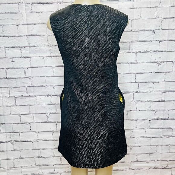 Milly Womens Black Metallic Sleeveless V-Neck Wool Shift Dress Size 4 - Picture 3 of 9